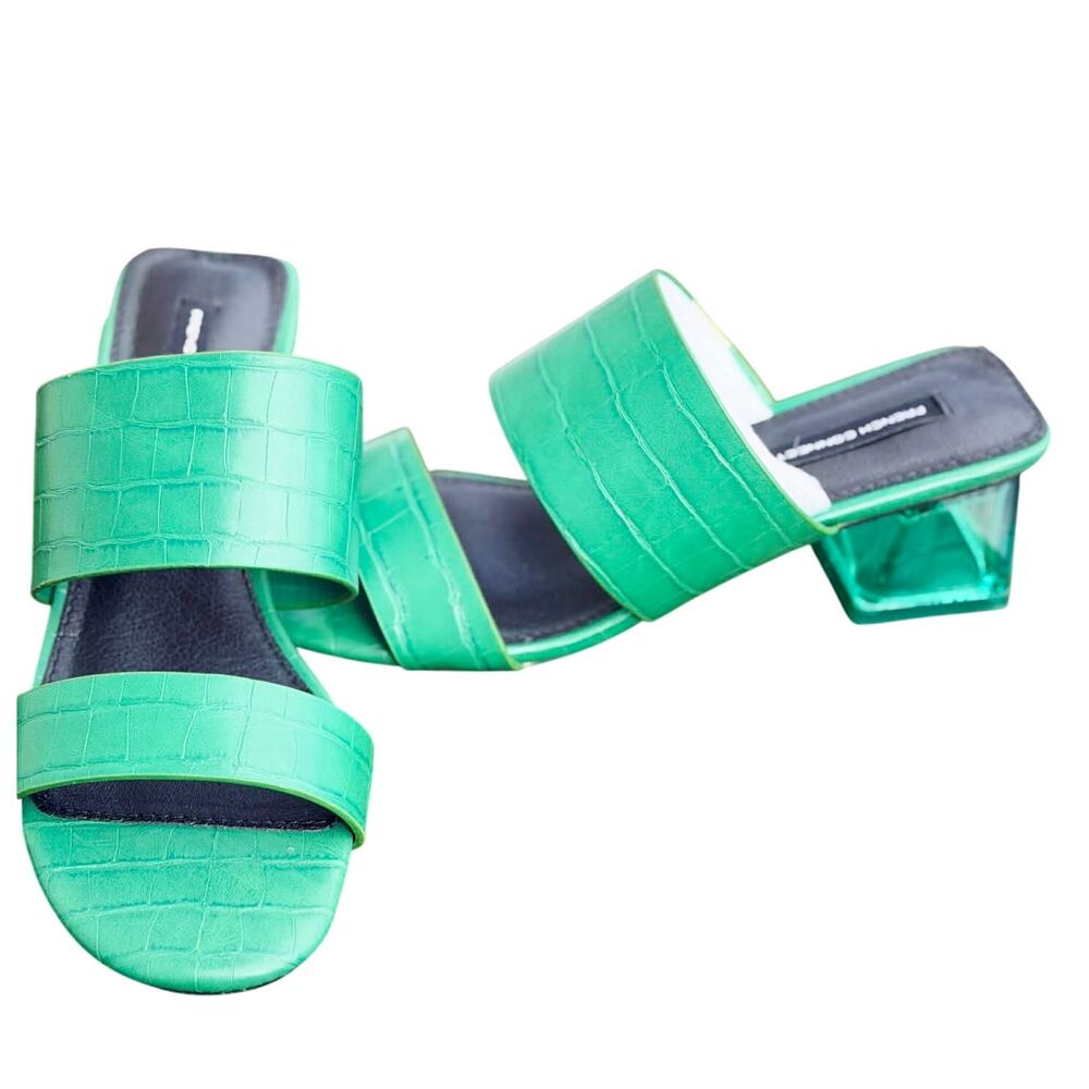 NIB - French Connection Angela Green Croc Lucite Block Heel Sandal Slides-Sz 7 - Picture 2 of 8
